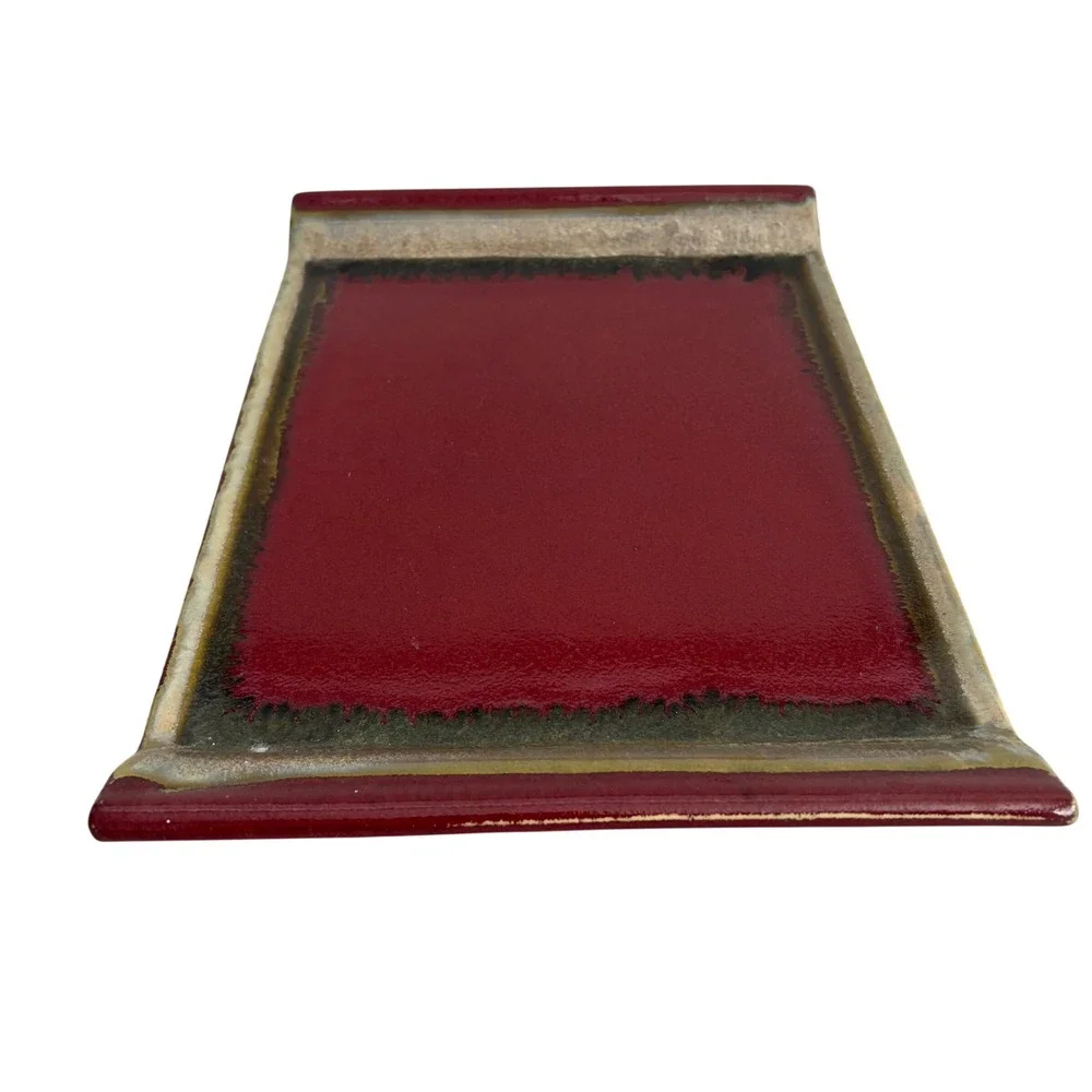 VTG Red Reactive Glaze Ceramic Decorative Tray Rectangular Catchall Vanity Dish